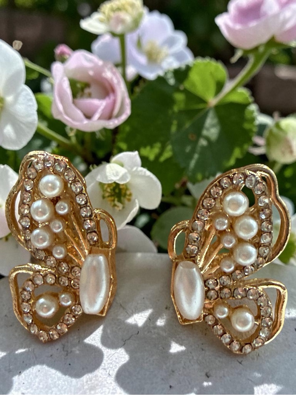 Gold Pearl Butterfly Earrings